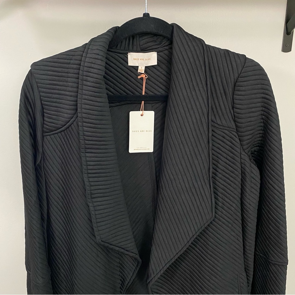 Black Ribbed Open Front Cardigan - Picture 4 of 9